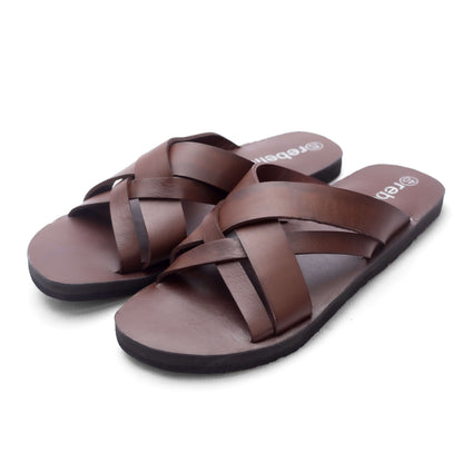 Brown Cross Slip On Men's Leather Sandal