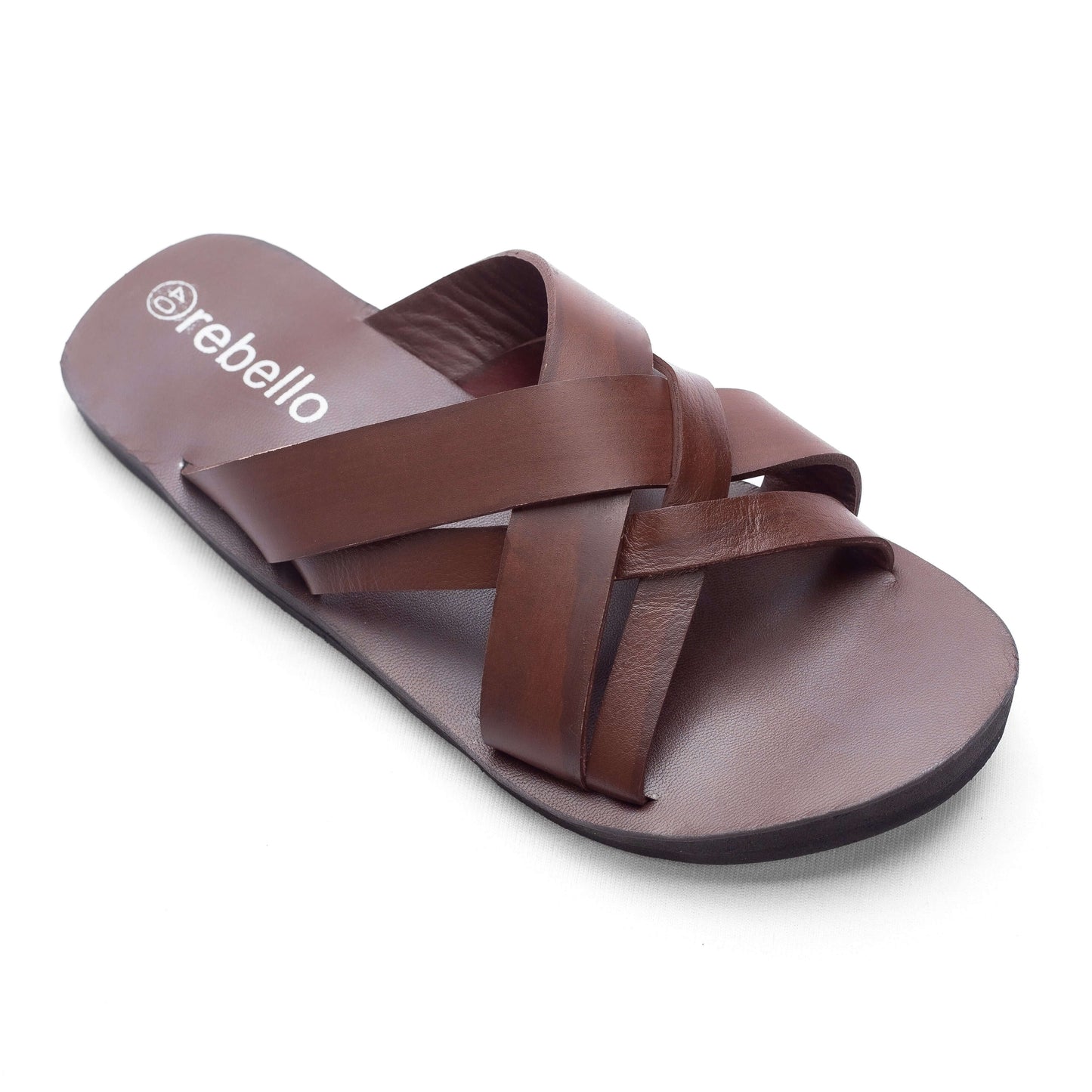 Brown Cross Slip On Men's Leather Sandal