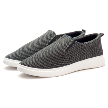 Charcoal Grey Check Men's Slip-on Canvas Shoe