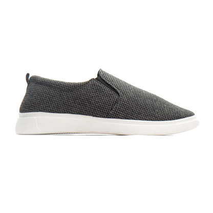 Charcoal Grey Check Men's Slip-on Canvas Shoe