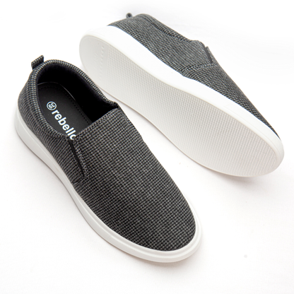 Charcoal Grey Check Men's Slip-on Canvas Shoe