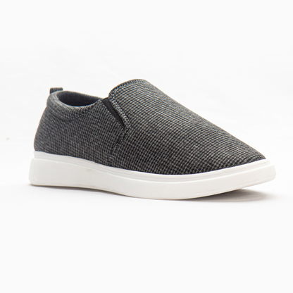 Charcoal Grey Check Men's Slip-on Canvas Shoe