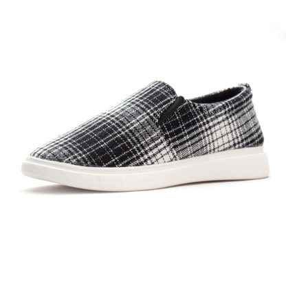 Black n White Grid Men's Slip-on Canvas Shoe