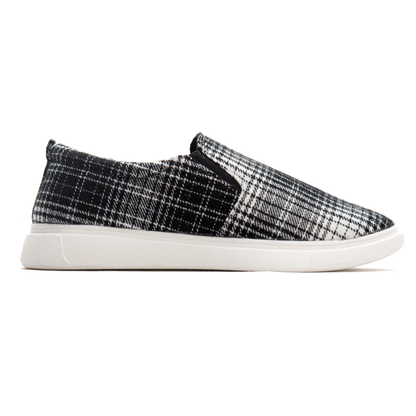 Black n White Grid Men's Slip-on Canvas Shoe