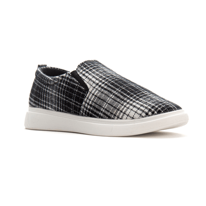 Black n White Grid Men's Slip-on Canvas Shoe