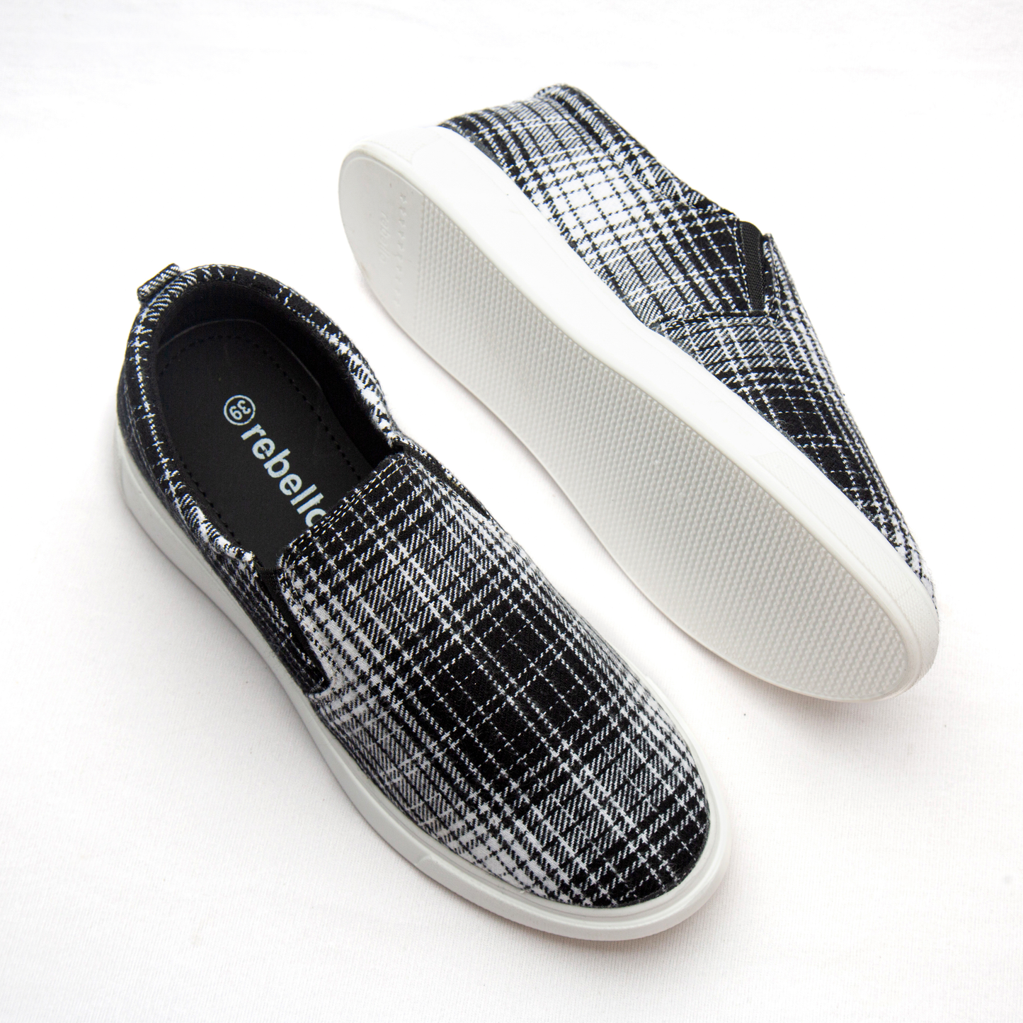 Black n White Grid Men's Slip-on Canvas Shoe