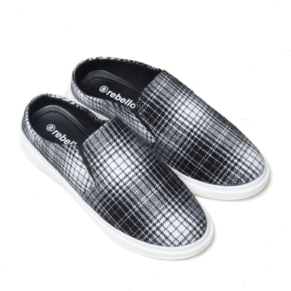 Black n White Grid Men's Canvas Half Shoe