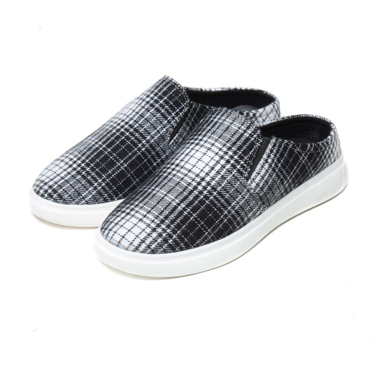 Black n White Grid Men's Canvas Half Shoe